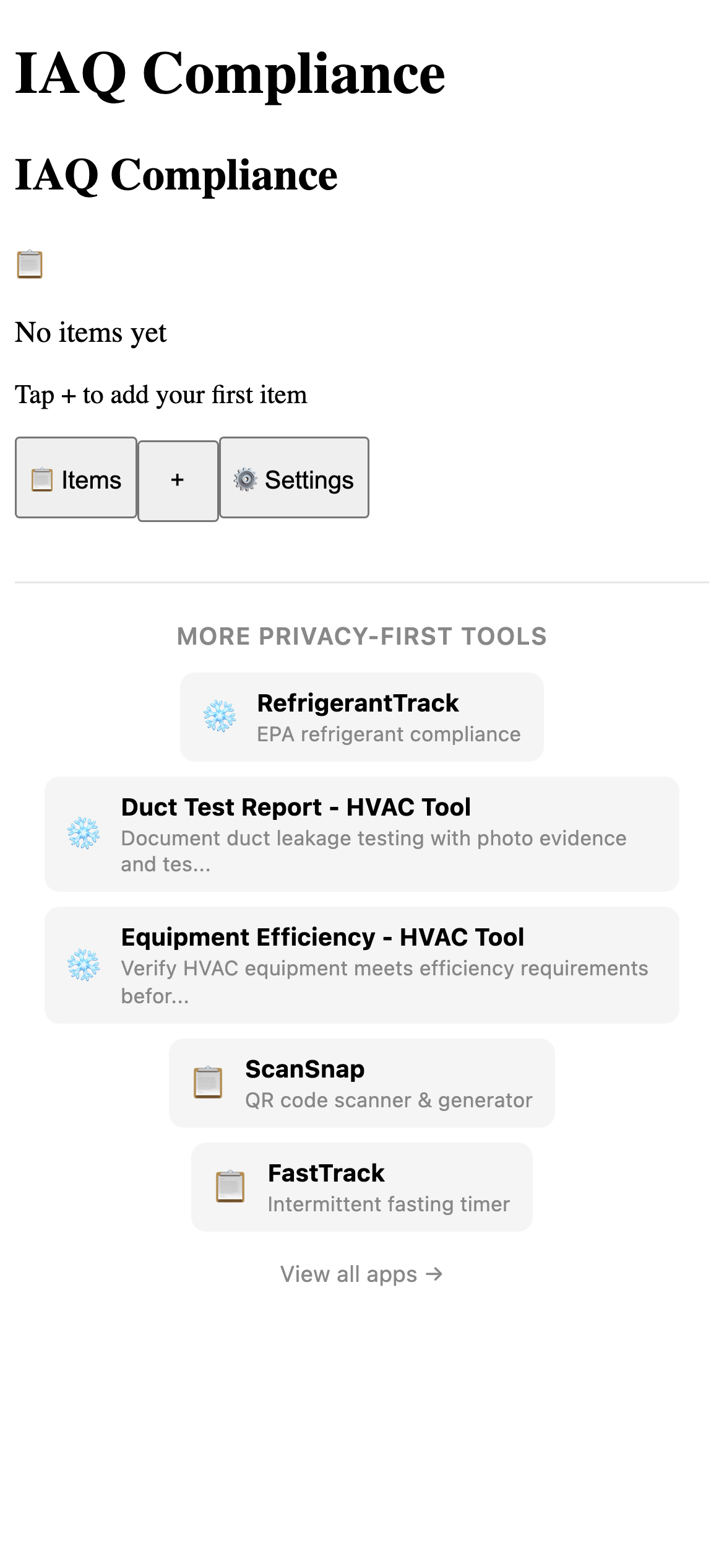 IAQ Compliance - HVAC Tool Pro main interface